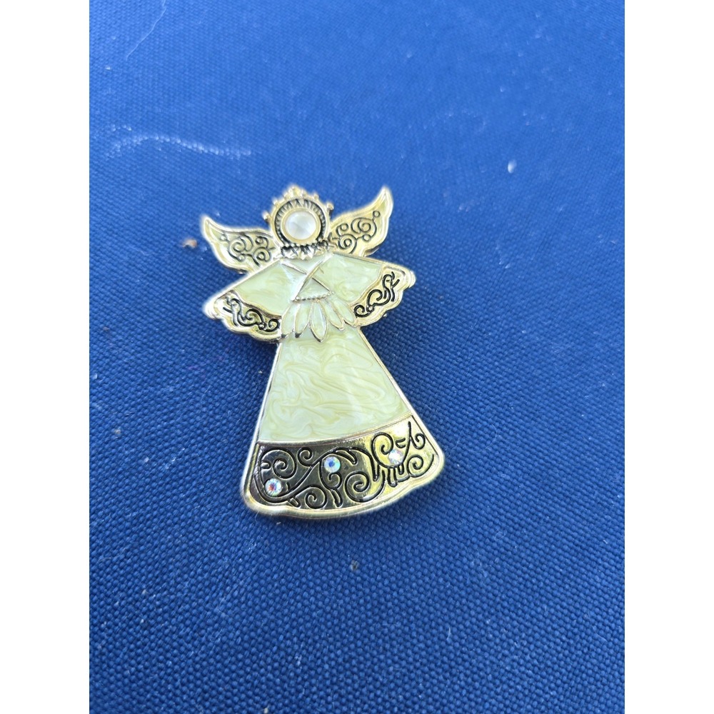 KENNETH COLE Goldtone Cream Ivory Swirl Christmas Angel Pin Brooch Pinback